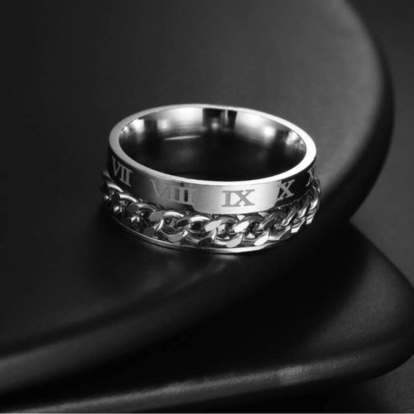 💥3for$28  New 8mm Chain Spinner Ring | Unisex Stainless Steel Roman Numerals - Picture 2 of 6